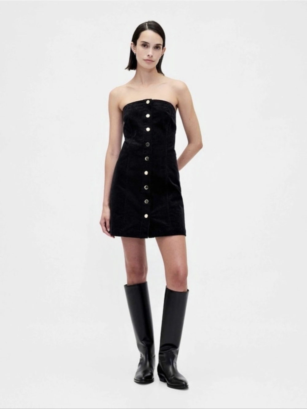 Gap Corduroy Strapless Mini Dress Black Size Small